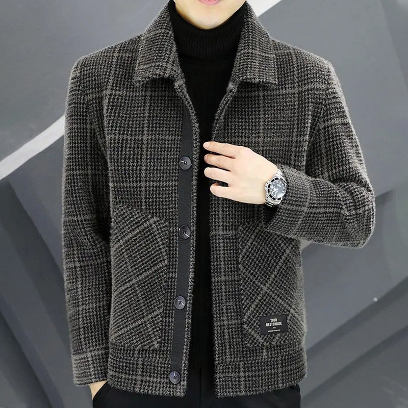 ✨New Arrival✨Men's Fashion Plaid Warm Lapel Jacket-4