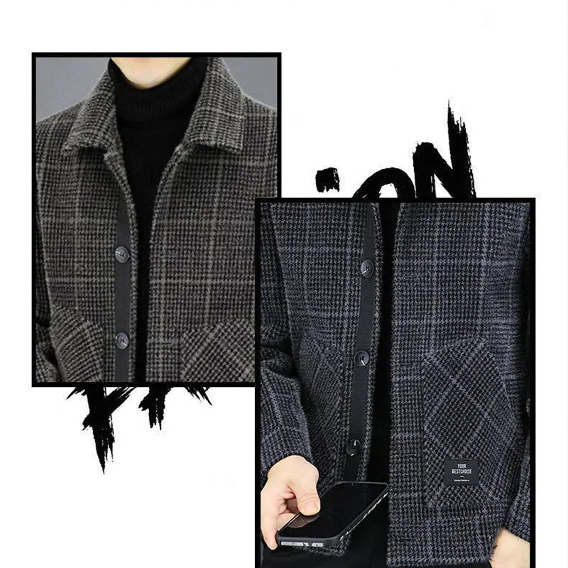 ✨New Arrival✨Men's Fashion Plaid Warm Lapel Jacket-7