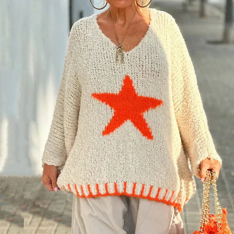 💕BLACK FRIDAY HOT SALES! 💕Women's Star Print V-Neck Pullover Sweater-2