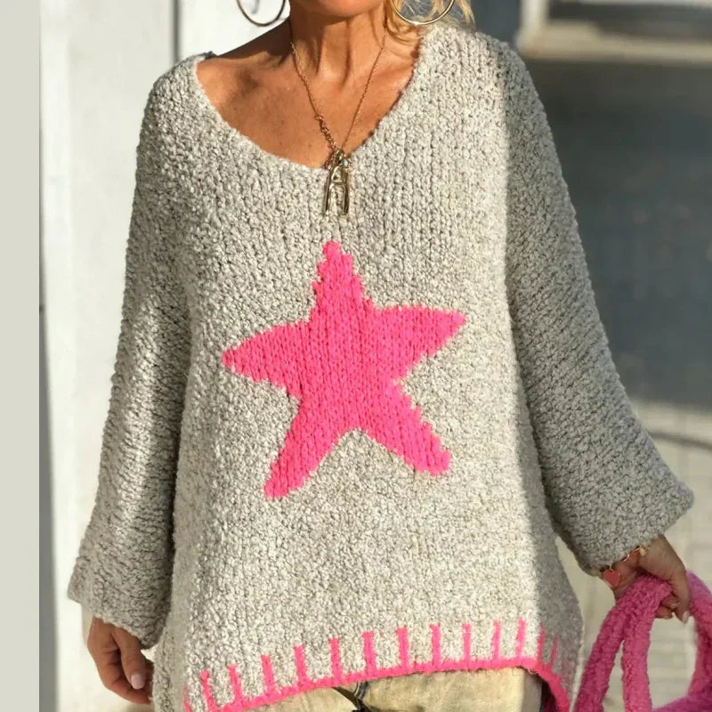 💕BLACK FRIDAY HOT SALES! 💕Women's Star Print V-Neck Pullover Sweater-5