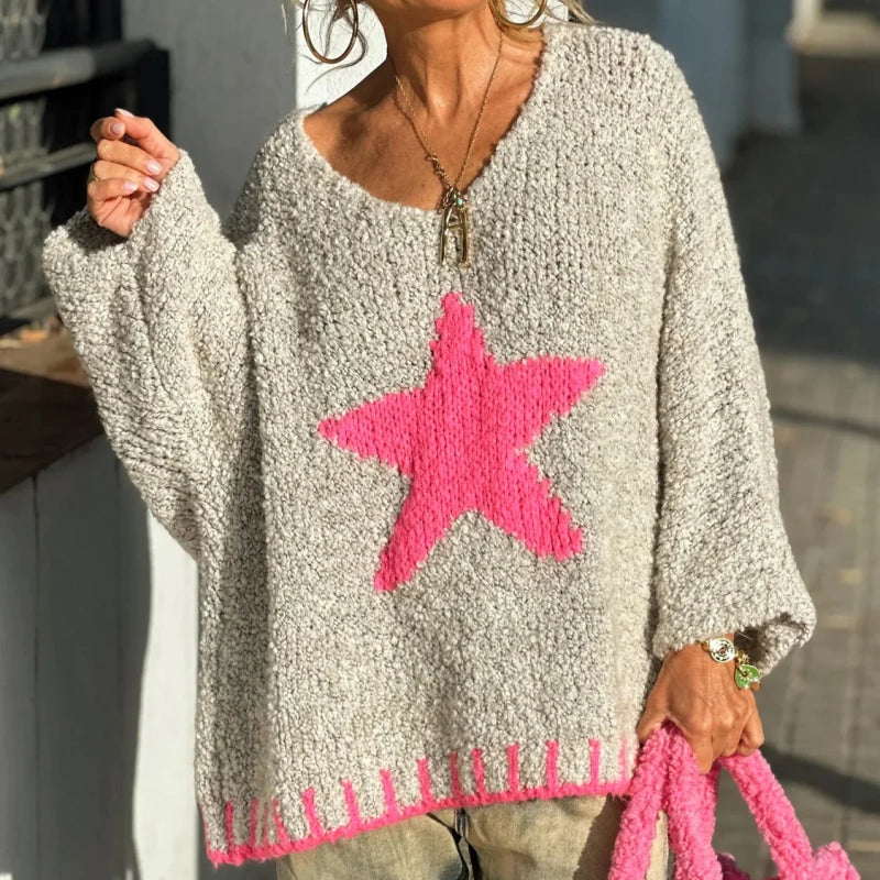 💕BLACK FRIDAY HOT SALES! 💕Women's Star Print V-Neck Pullover Sweater-6