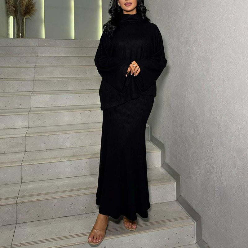 🎊Christmas sale - 50% Off🎊Women’s Casual Turtleneck Top & Maxi Skirt Two-Piece Set-6