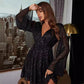 V-neck Long Sleeve Sequin Dress-3
