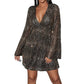 V-neck Long Sleeve Sequin Dress-10