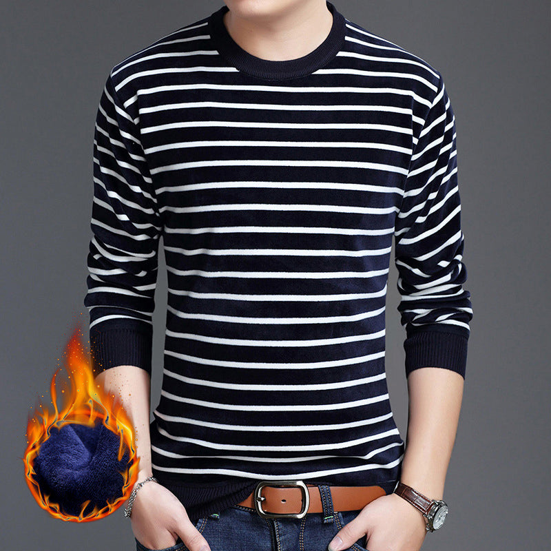 🔥Give the elders a warm winter🍃Men's warm striped comfortable and fashionable sweater-1