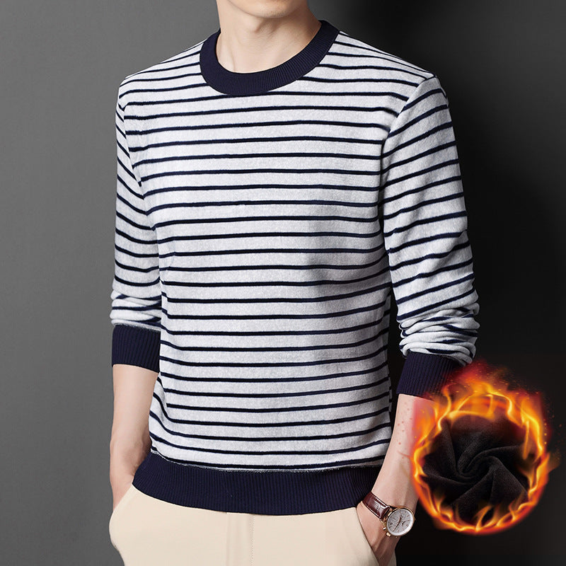 🔥Give the elders a warm winter🍃Men's warm striped comfortable and fashionable sweater-4