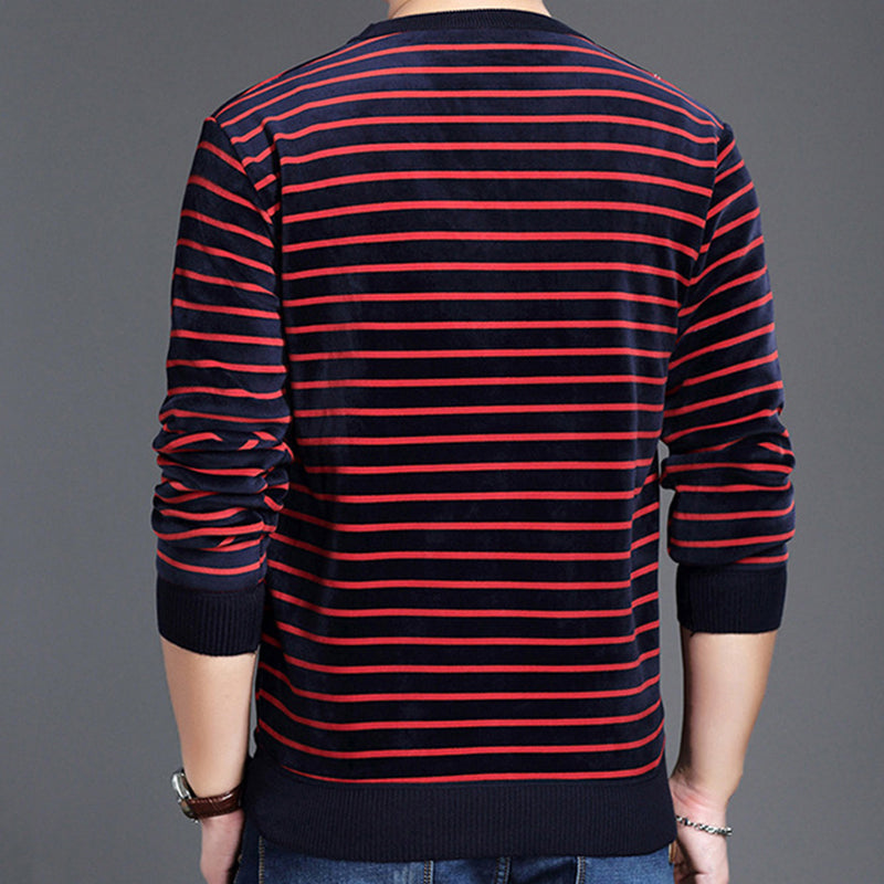 🔥Give the elders a warm winter🍃Men's warm striped comfortable and fashionable sweater-2
