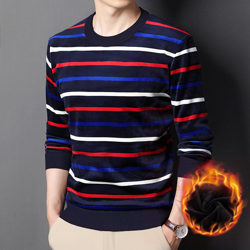 🔥Give the elders a warm winter🍃Men's warm striped comfortable and fashionable sweater-9