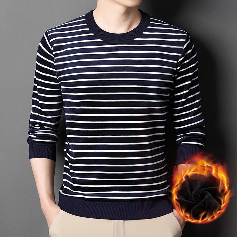 🔥Give the elders a warm winter🍃Men's warm striped comfortable and fashionable sweater-10