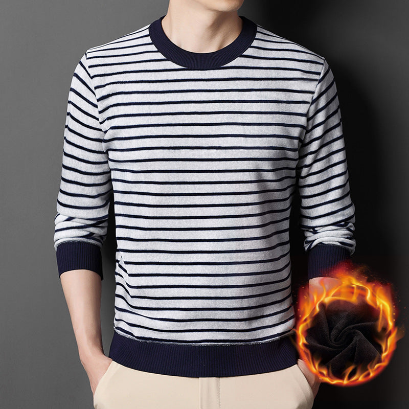 🔥Give the elders a warm winter🍃Men's warm striped comfortable and fashionable sweater-11