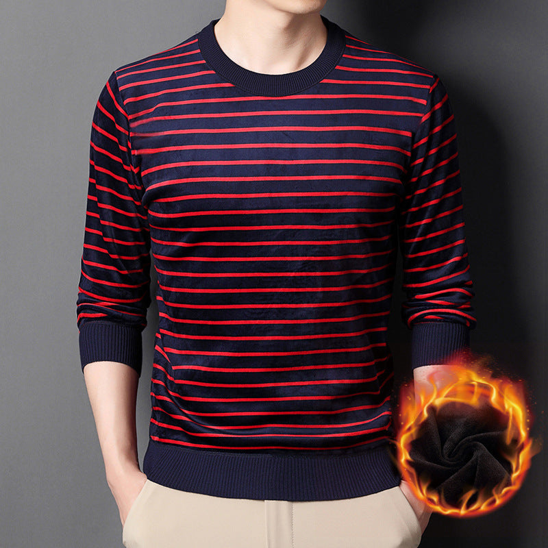 🔥Give the elders a warm winter🍃Men's warm striped comfortable and fashionable sweater-12
