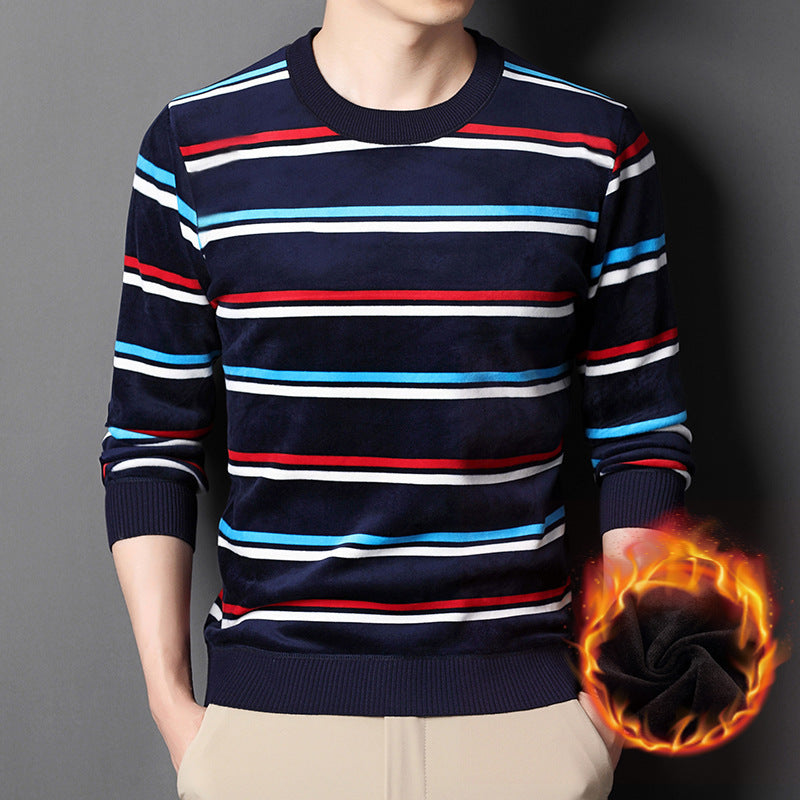 🔥Give the elders a warm winter🍃Men's warm striped comfortable and fashionable sweater-14