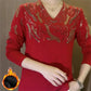 Damen Glitzernder Strickpullover mit V-Ausschnitt
