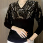 Damen Glitzernder Strickpullover mit V-Ausschnitt