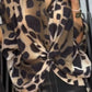 Lapel leopard print løs syv-punkts ærme shirt