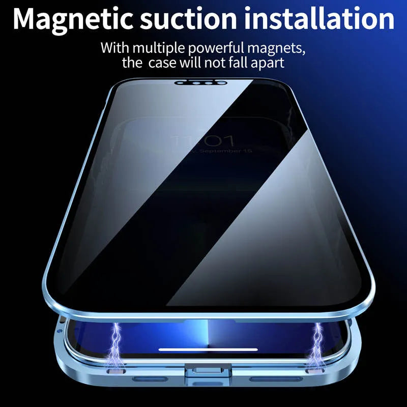 Magnetic double-sided anti-peep glass mobile phone case for iPhone-12