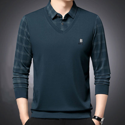 Herren-Shirt mit langen Ärmeln und Hemdkragen in Layering-Optik