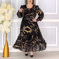 Elegant printed, casual long -sleeved dress