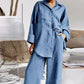 Casual, loosely sitting two -part set made of shirt and pants for women