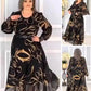 Elegant printed, casual long -sleeved dress