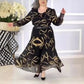 Elegant printed, casual long -sleeved dress