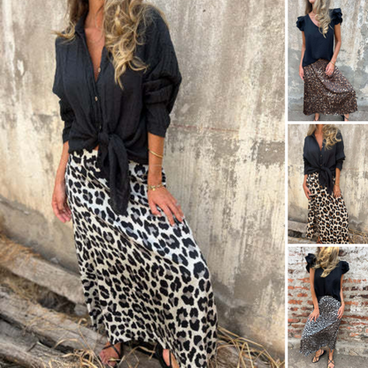 Damen stilvoller Leopardendruck langer Rock