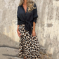 Damen stilvoller Leopardendruck langer Rock