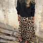 Damen stilvoller Leopardendruck langer Rock
