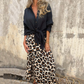 Damen stilvoller Leopardendruck langer Rock
