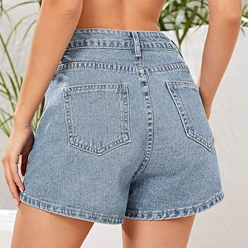 Women's High-Waisted, Loose-Fit Denim Shorts-1