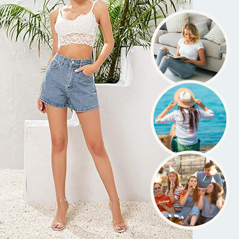 Women's High-Waisted, Loose-Fit Denim Shorts-4