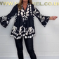 V-Neck Floral Flared Sleeve Ruffle Hem Top-6