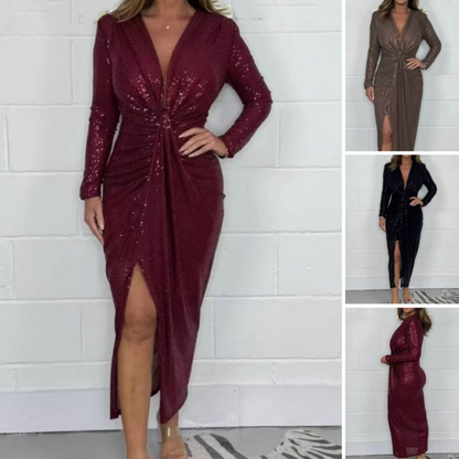 Sexy Pailletten-Kleid mit tiefem V-Ausschnitt