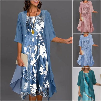 Elegantes Blumenchiffon-Kleid 2-teiliges Set