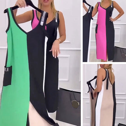🌸spring Specials💐 V-Ausschnitt Farbe Blockiertes ärmelloses Strickkleid