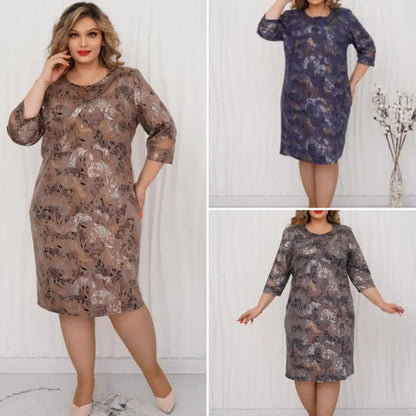 Frauen eleganter Plus -Size -Blumendruckkleid