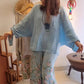 Lose Fit Blouse & Blumengedruckte mit weiten Beinhosen Set mit weitem Bein