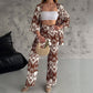 Gedruckte mittlere Ahnung Cardigan & Trendy Wide-Bein-Hosen zweiteiliger Set