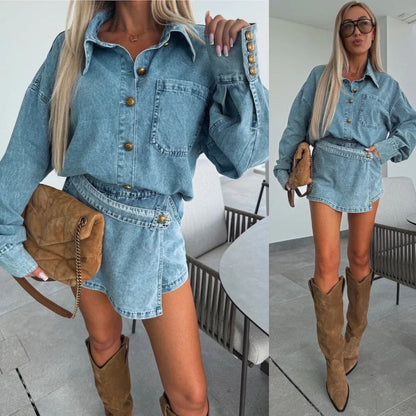 ✨ New Summer Denim Anzug übergroße Hemd- und Felshowchen👚