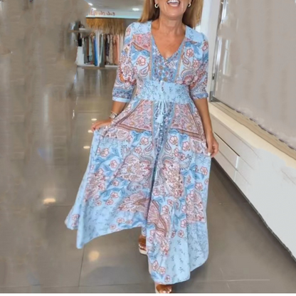 Frauen elegantes Blumenzeichnungen mit langem Kleid
