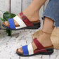 Damenfarbenblockierende Neigung Ferse dicke untere Sandalenschuhe