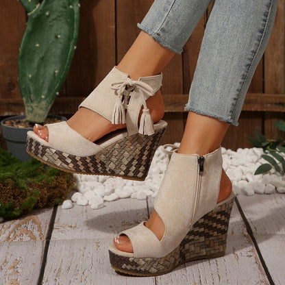 Frauen Quaste Open Tobe Plattform Keilsandalen✨✨