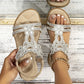 🔥Summer Hot Sale - schickes florales Strass -Flachsandalen mit floralem Strass
