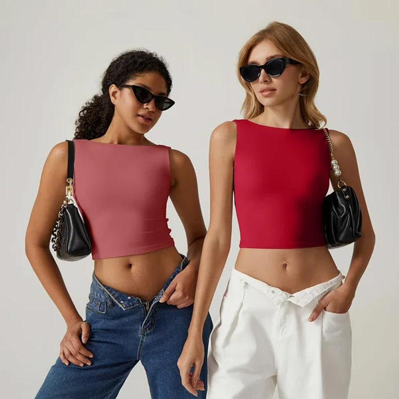 💖High Neck Slim Fit Crop Tank Shirt Y2k Tops-6