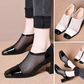 Frauen modische hundert Mesh klobige Fersenquadrat -Zehenschuhe👞