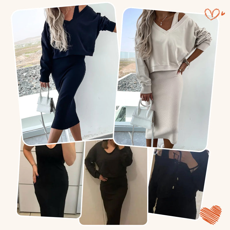 💥2025 New Arrive - 50% OFF💥Women's 2-Piece Set Sleeveless Dress & Loose V-Neck Pullover  20 Reviews-6
