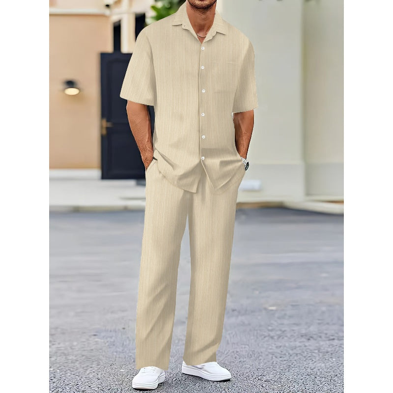 Men's Collared Top & Drawstring Pants Set-1