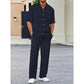 Men's Collared Top & Drawstring Pants Set-5
