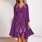 💕Damen-Set: Kleid mit V-Ausschnitt & transparenter langer Jacke