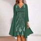 💕Damen-Set: Kleid mit V-Ausschnitt & transparenter langer Jacke